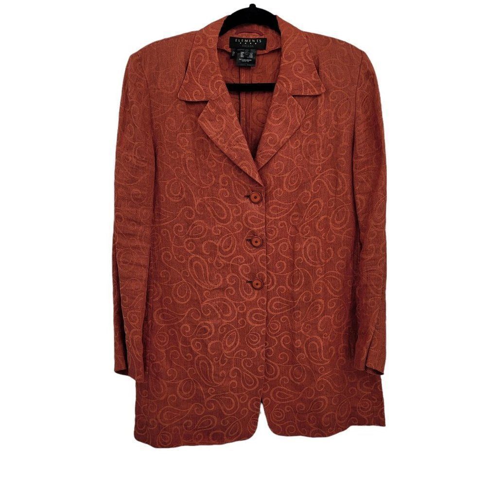 Vtg Escada Blazer Linen Longline Scroll Embossed Terracotta Single Breast Sz 8‎